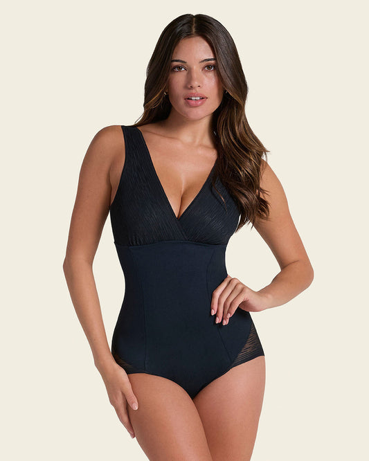Sheer Stripe Detail Sculpting Bodysuit