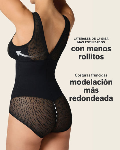 Sheer Stripe Detail Sculpting Bodysuit